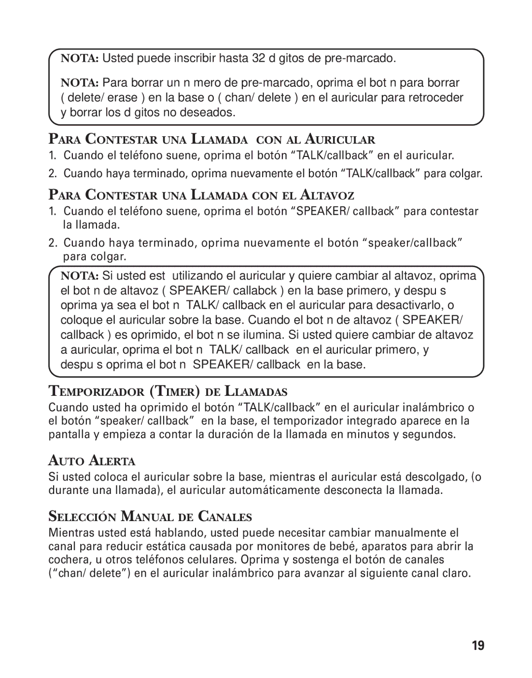 GE 27959 manual Para Contestar UNA Llamada CON AL Auricular, Para Contestar UNA Llamada CON EL Altavoz, Auto Alerta 