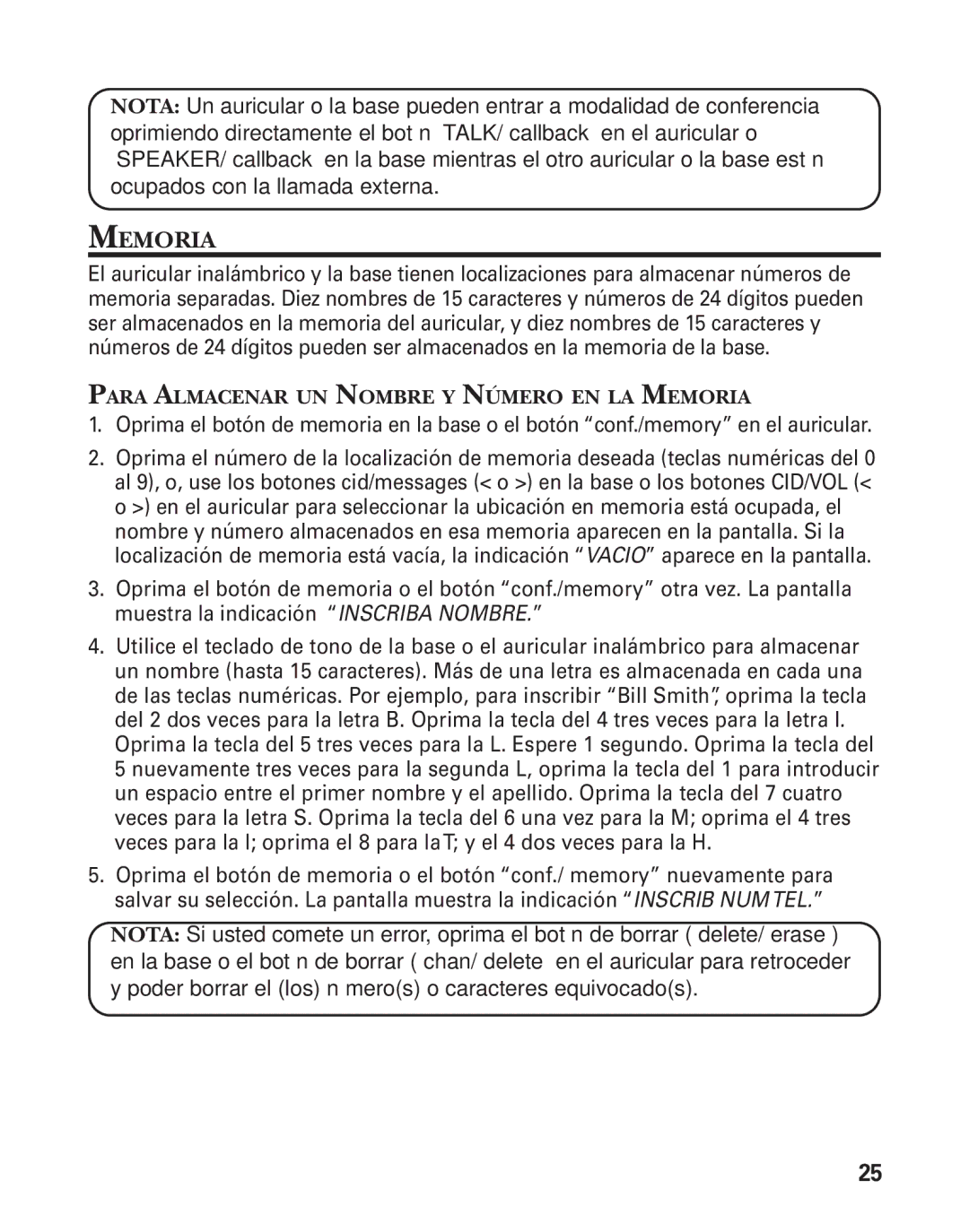 GE 27959 manual Para Almacenar UN Nombre Y Número EN LA Memoria 