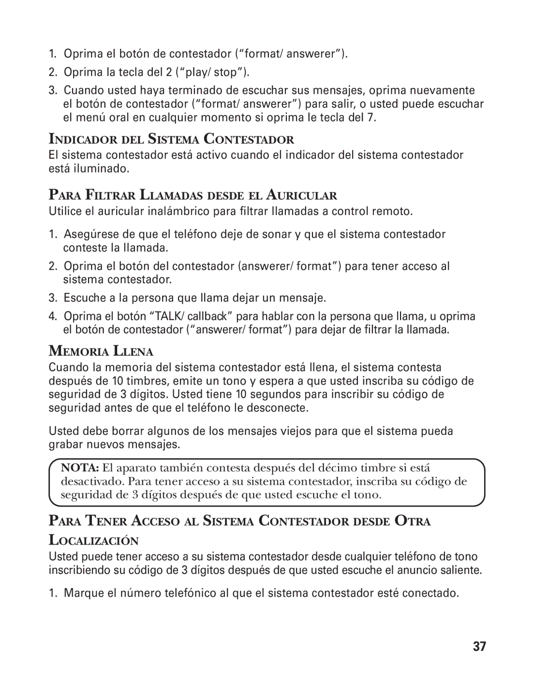 GE 27959 manual Indicador DEL Sistema Contestador, Para Filtrar Llamadas Desde EL Auricular 