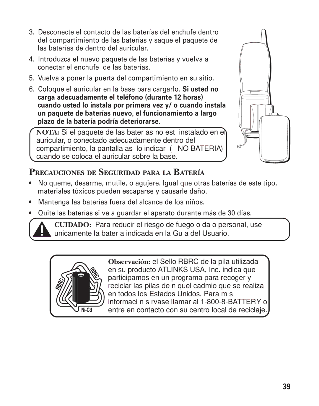 GE 27959 manual Precauciones DE Seguridad Para LA Batería 