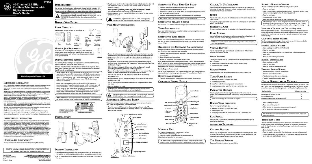 GE 27990 instruction manual Introduction, Before You Begin, Answering Machine Setup, Cordless Phone Basics, Installation 