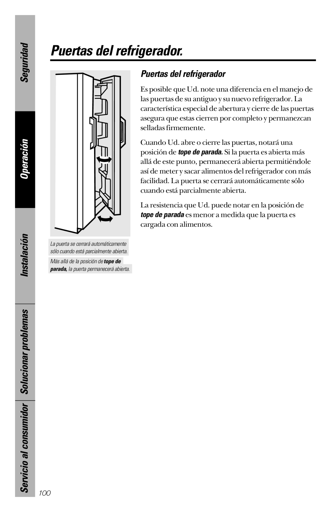 GE 28, 30 owner manual Puertas del refrigerador, Solucionar problemas Instalación, Servicio al consumidor 