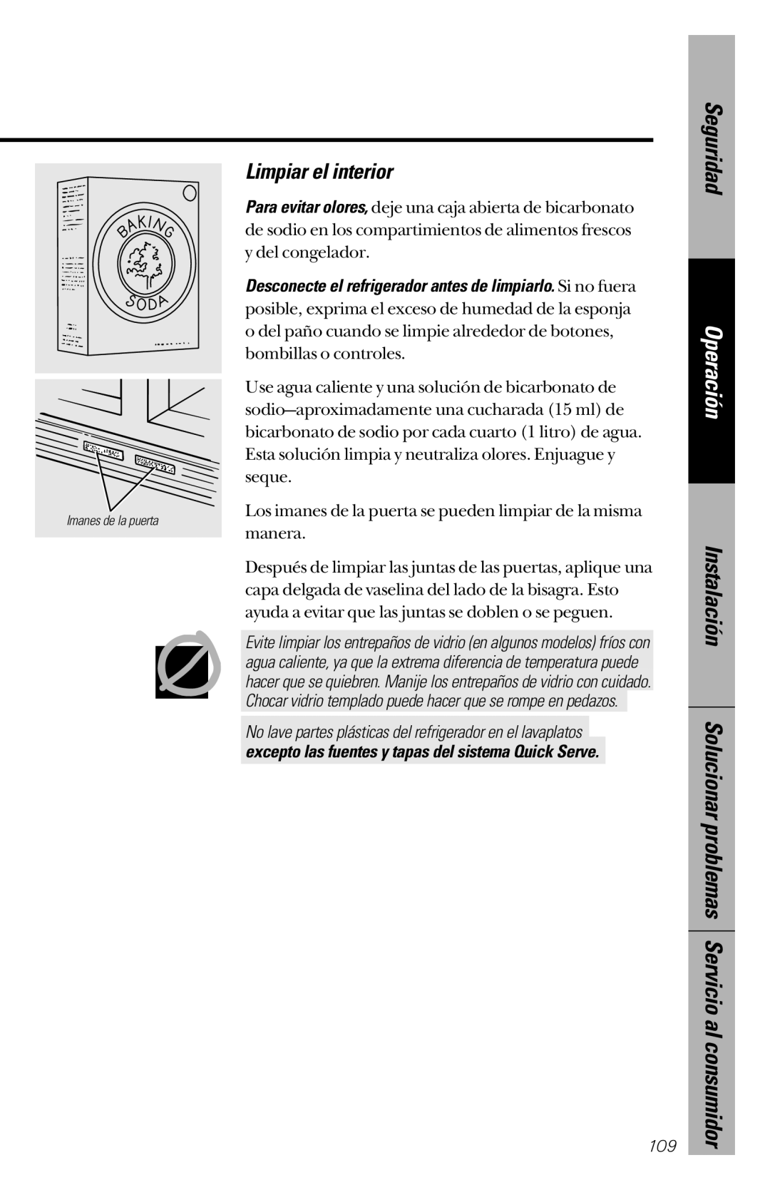 GE 28, 30 owner manual Limpiar el interior, Servicio al consumidor 