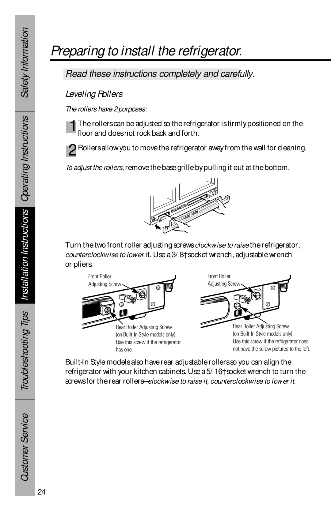 GE 28, 30 owner manual Leveling Rollers, Rollers have 2 purposes 