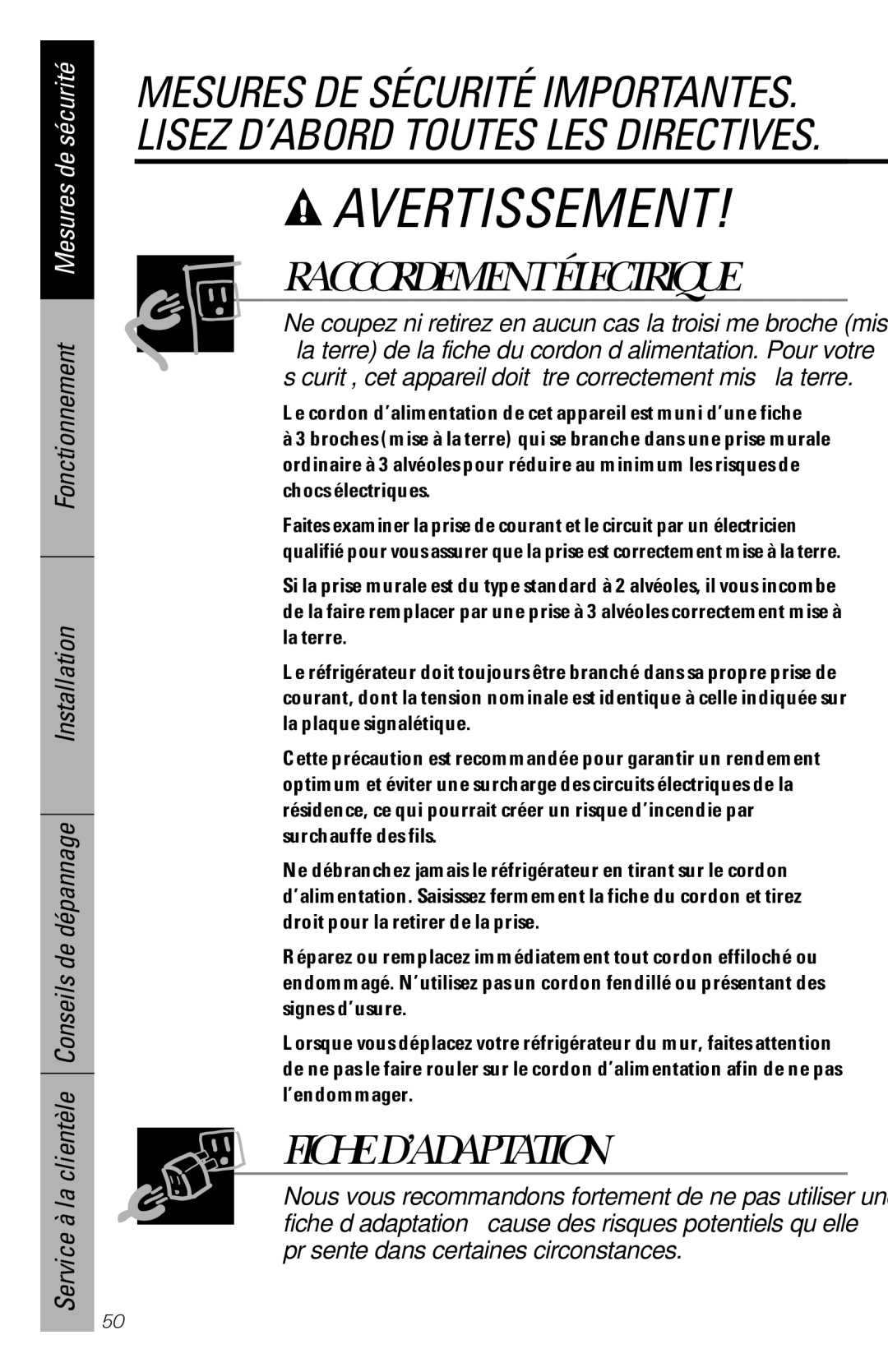 GE 28, 30 owner manual Fiche D’ADAPTATION 