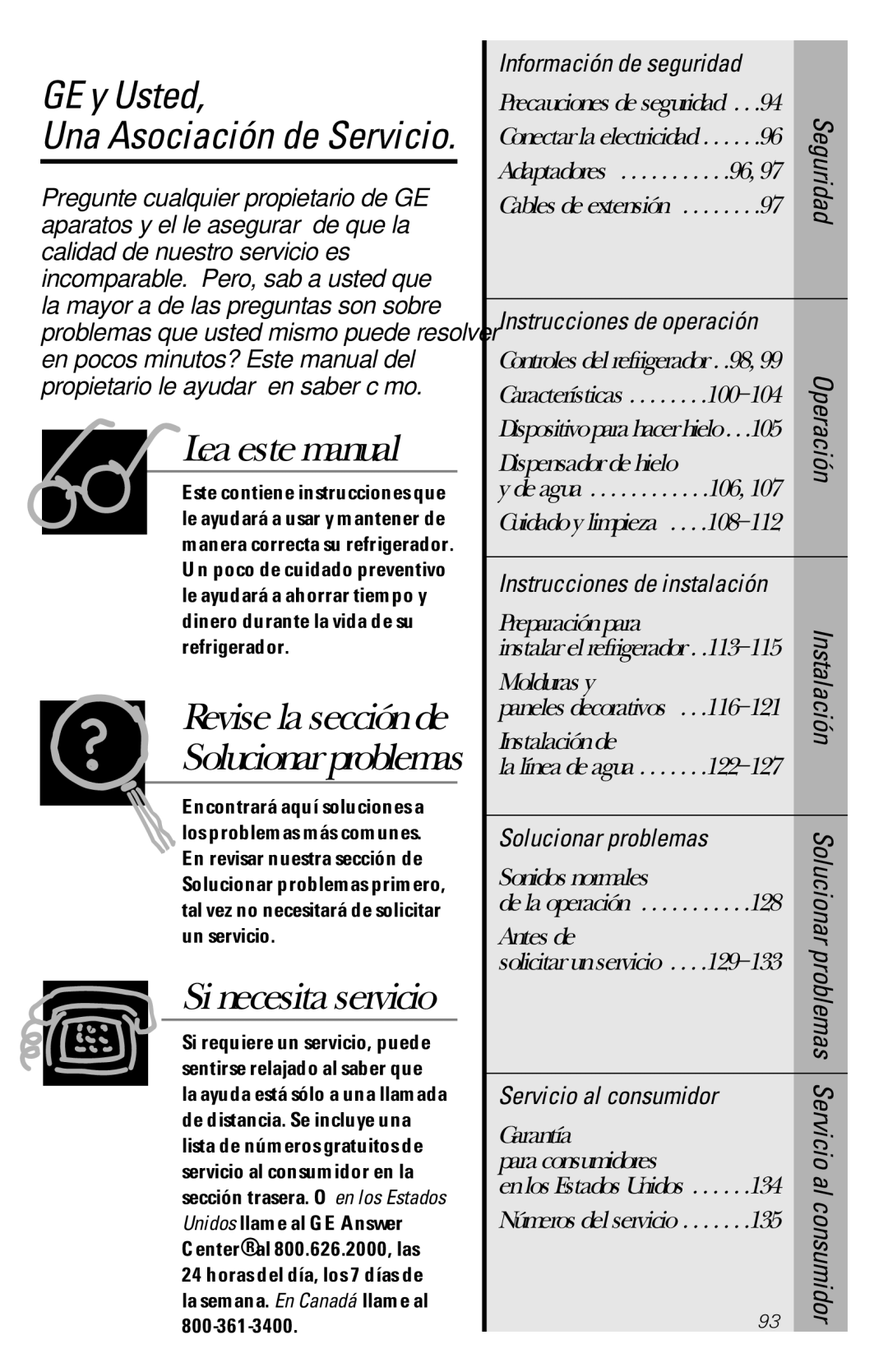 GE 28, 30 owner manual GE y Usted, Lea este manual, Solucionar problemas, Servicio al consumidor 