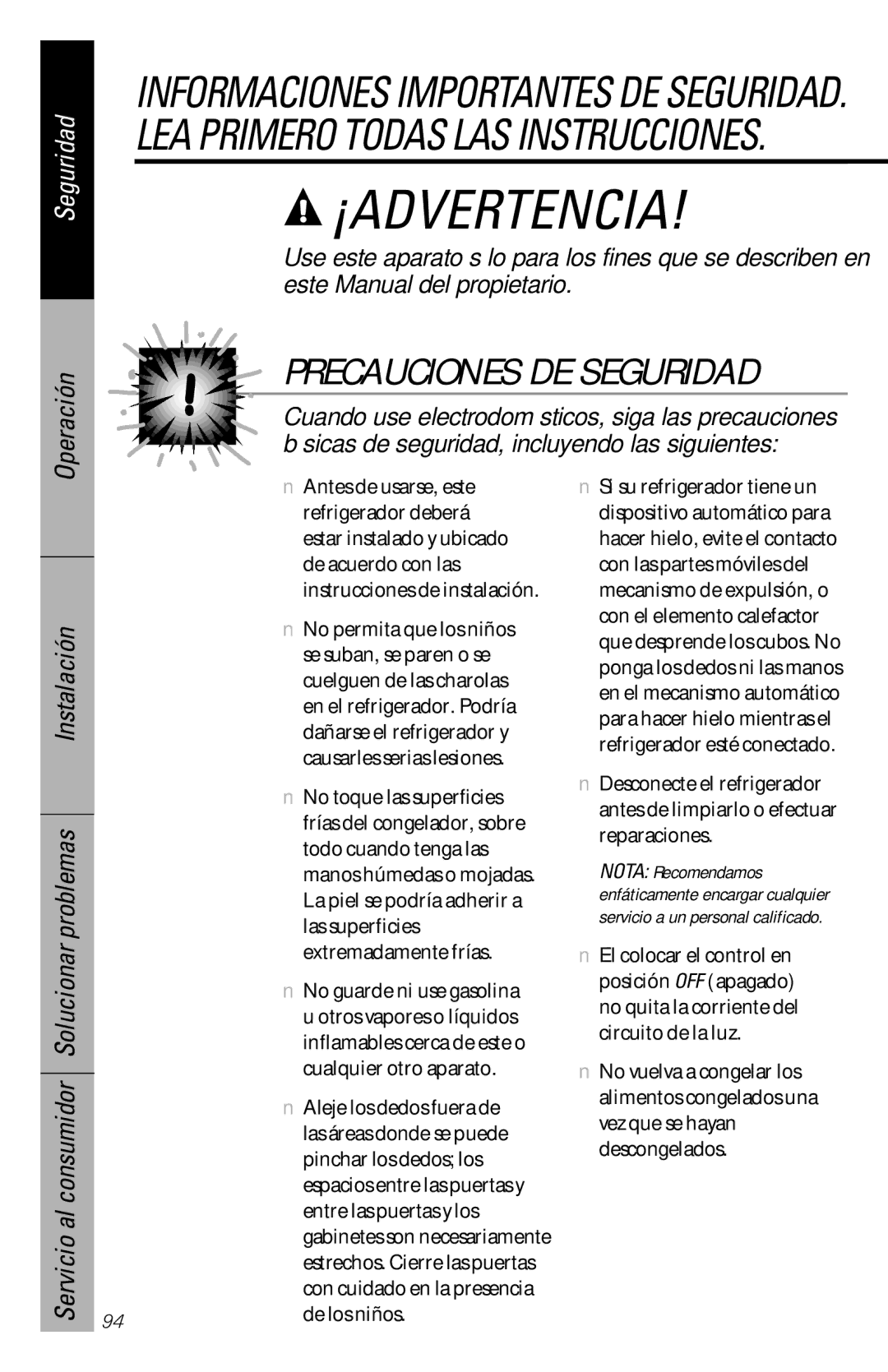 GE 28, 30 owner manual Operación, Instalación ProblemasSolucionar 