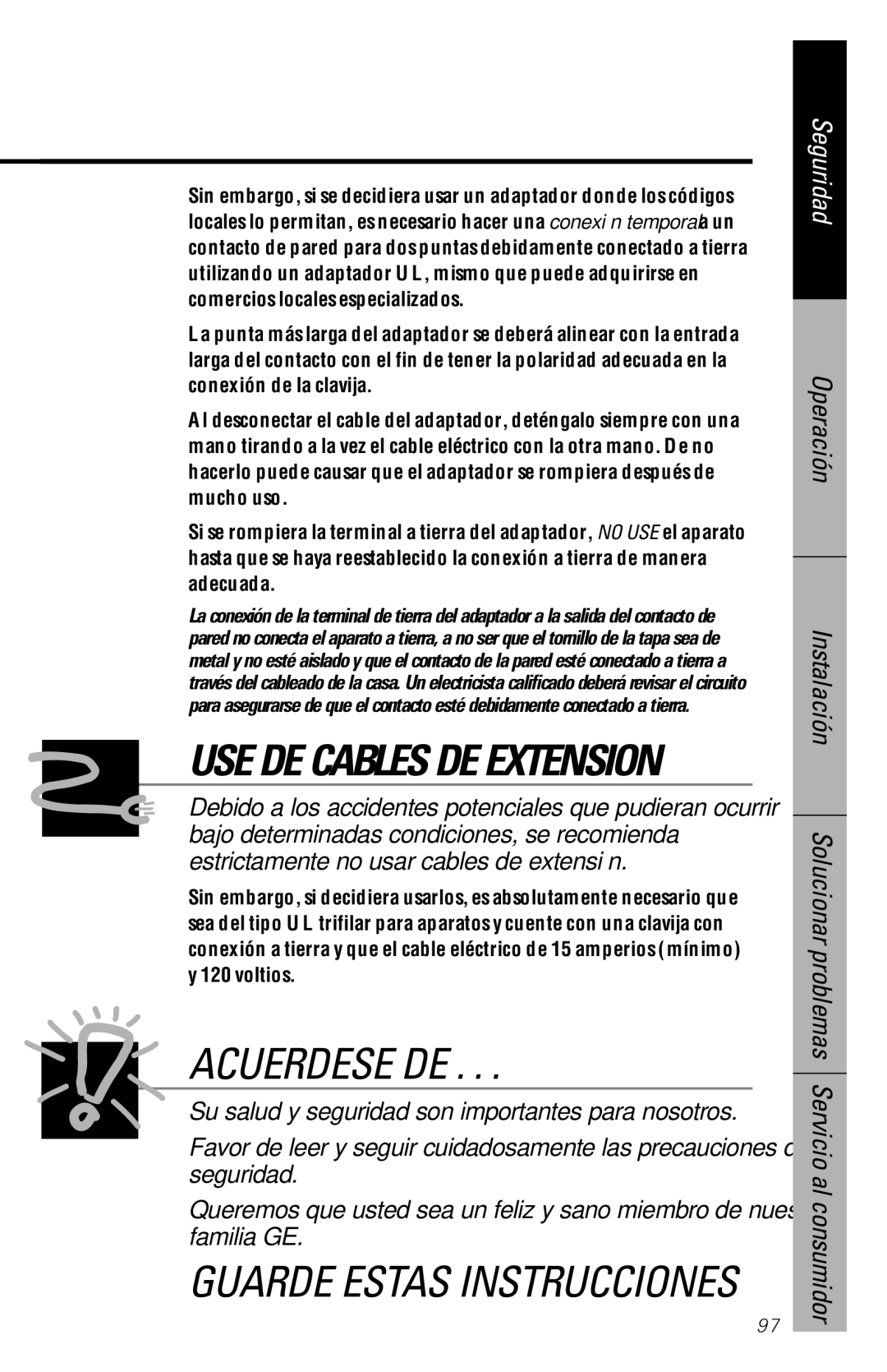 GE 28, 30 owner manual Acuerdese DE 