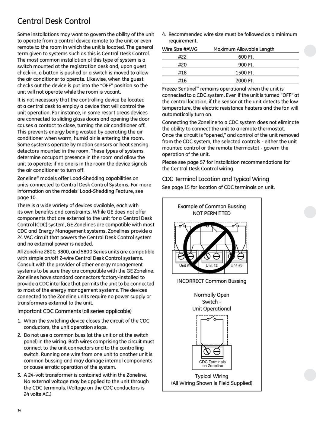 GE 2800 manual Central Desk Control, CDC Terminal Location and Typical Wiring, Important CDC Comments all series applicable 