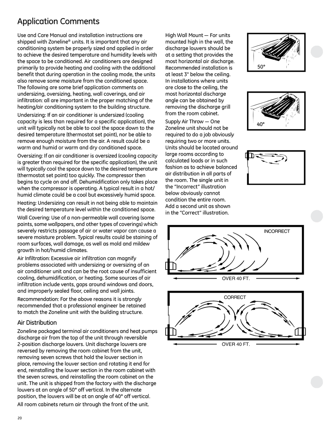 GE 2800 manual Application Comments, Air Distribution 