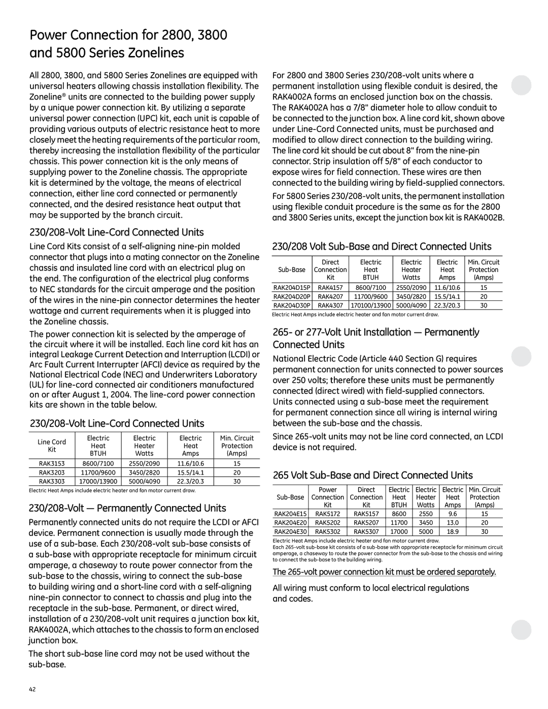 GE 2800 manual 230/208-Volt Line-Cord Connected Units, 230/208-Volt Permanently Connected Units 