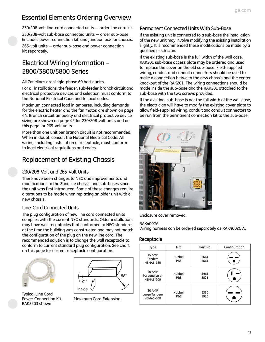 GE manual Essential Elements Ordering Overview, Electrical Wiring Information 2800/3800/5800 Series 