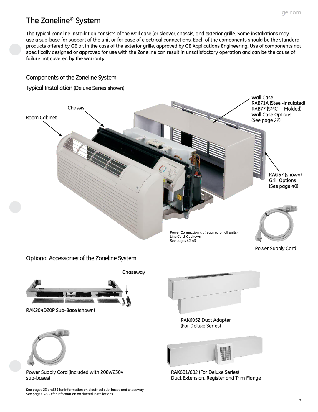 GE 2800 manual Optional Accessories of the Zoneline System, Chassis Room Cabinet, Wall Case 