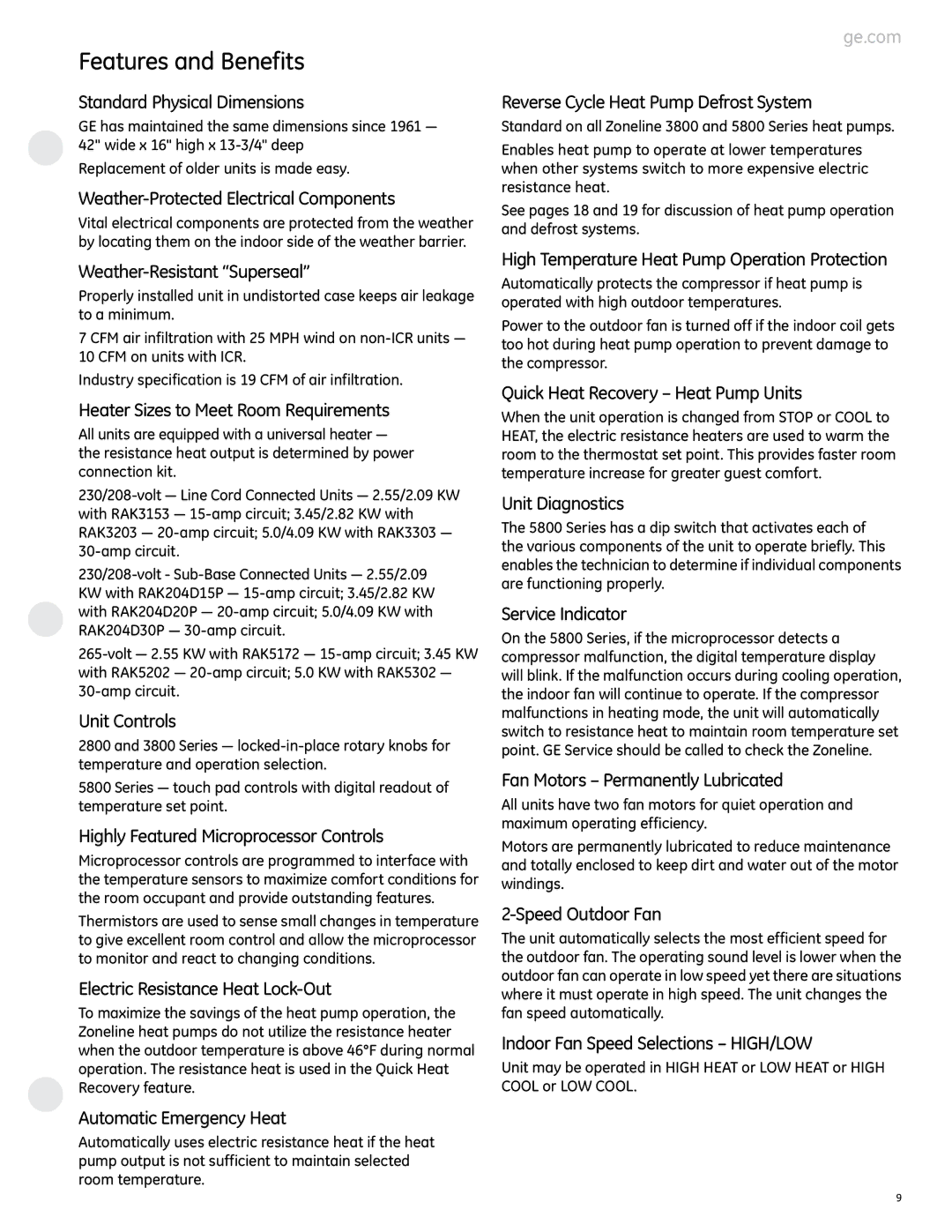 GE 2800 manual Features and Benefits 