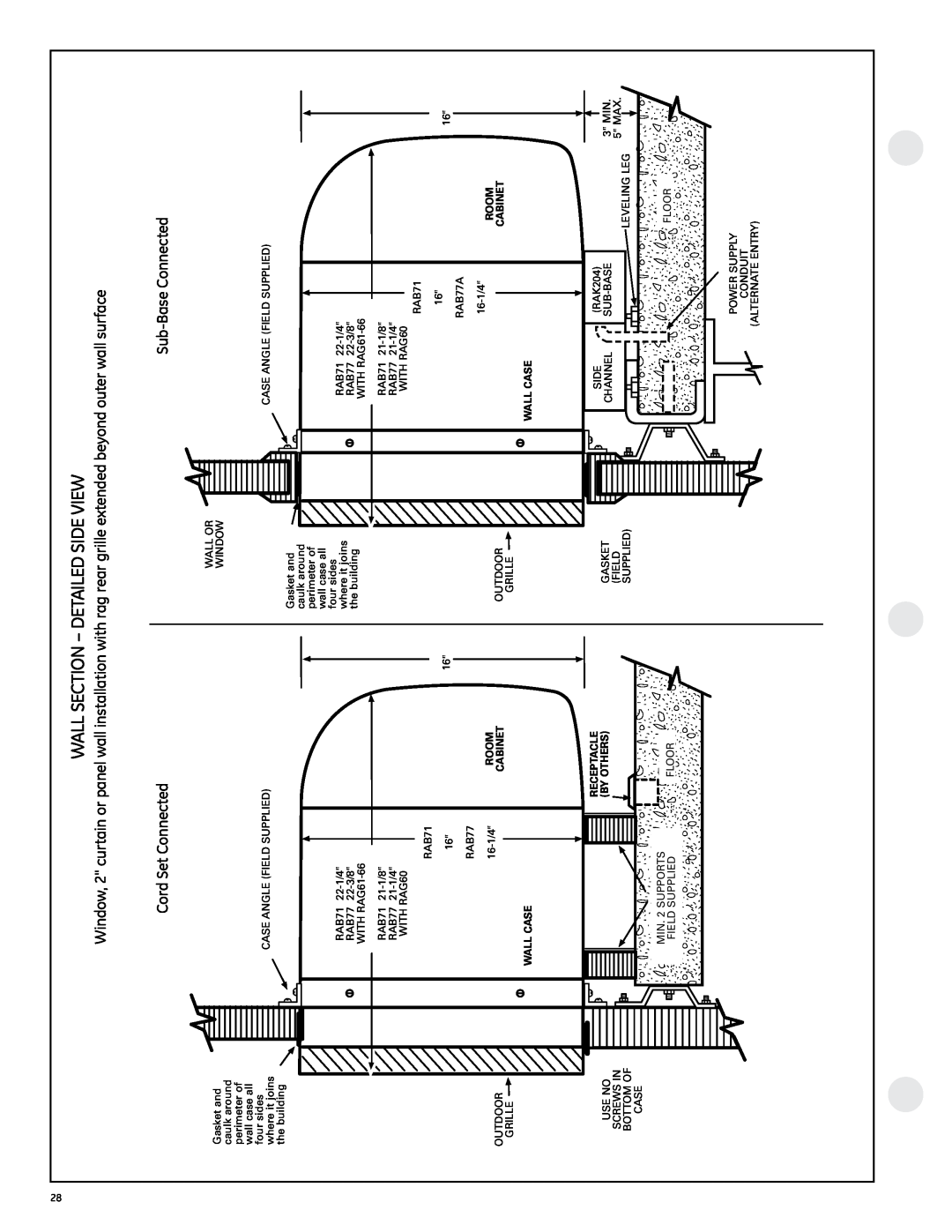 GE 2800 Wall Section - Detailed Side View, Cord Set Connected, Sub-BaseConnected, Room, Cabinet, Wall Case, Receptacle 