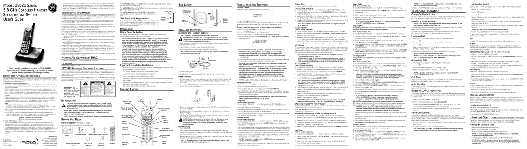 GE 28021 important safety instructions Telephone Jack Requirements, Charge/In Use Indicator, Speakerphone Operation, Exit 