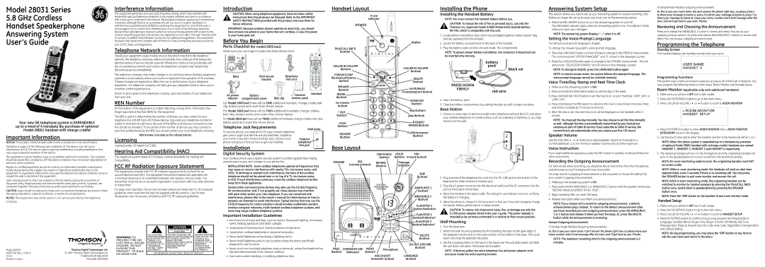 GE 28031 owner manual Important Information, Interference Information, Telephone Network Information, REN Number 