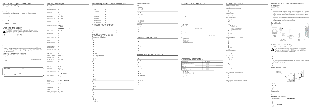 GE 28031xx1 Belt Clip and Optional Headset, Changing the Battery, Battery Safety Precautions, Display Messages, Service 