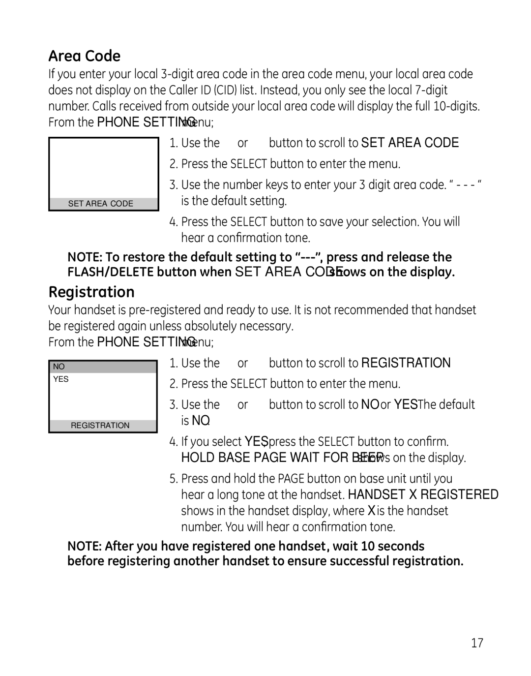 GE 28041 manual Area Code, Registration 