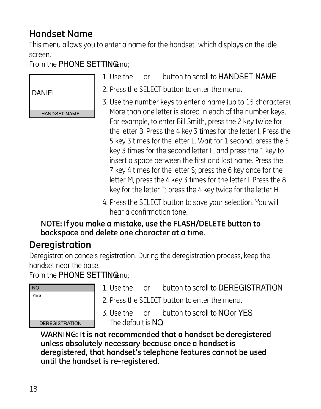 GE 28041 manual Handset Name, Deregistration 