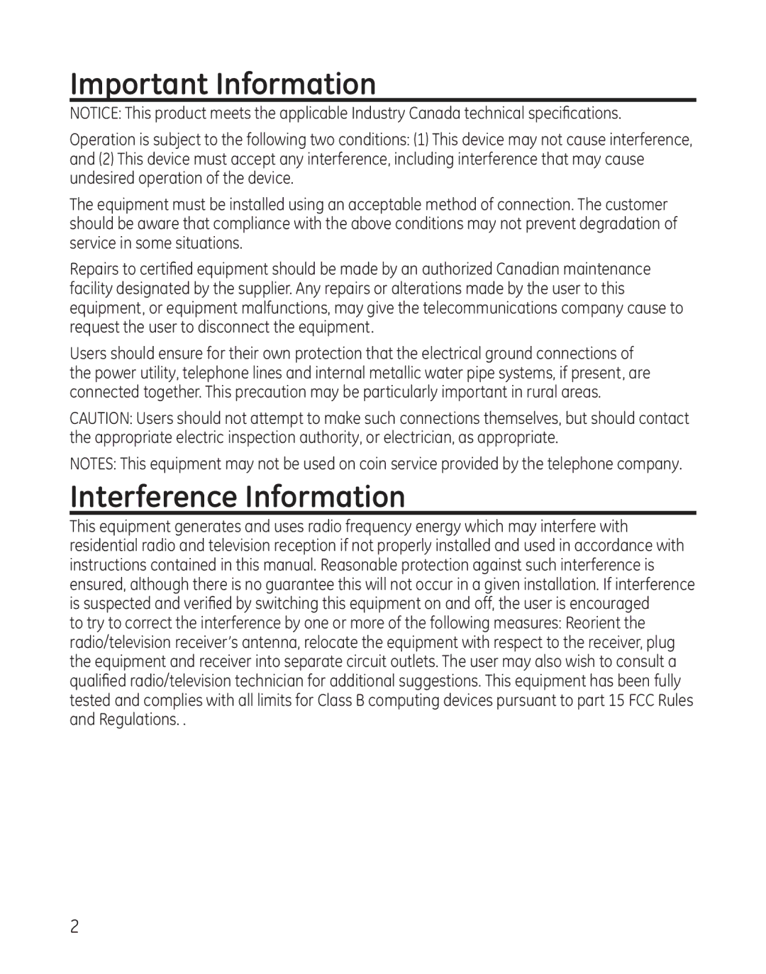 GE 28041 manual Important Information, Interference Information 