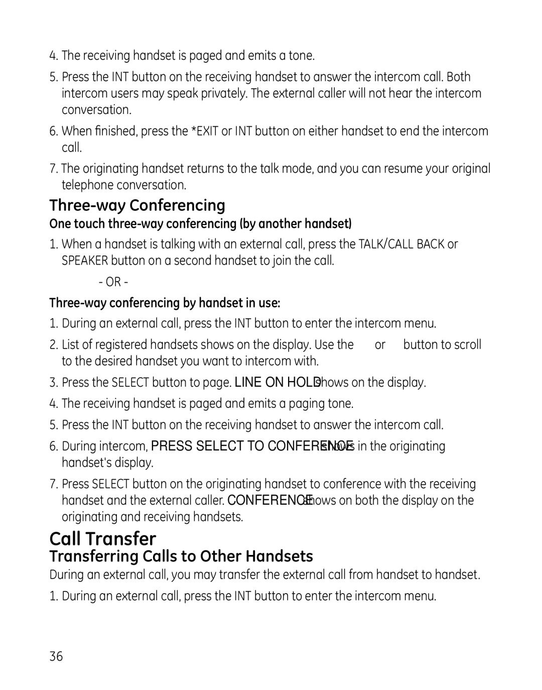 GE 28041 manual Call Transfer, Three-way Conferencing, Transferring Calls to Other Handsets 