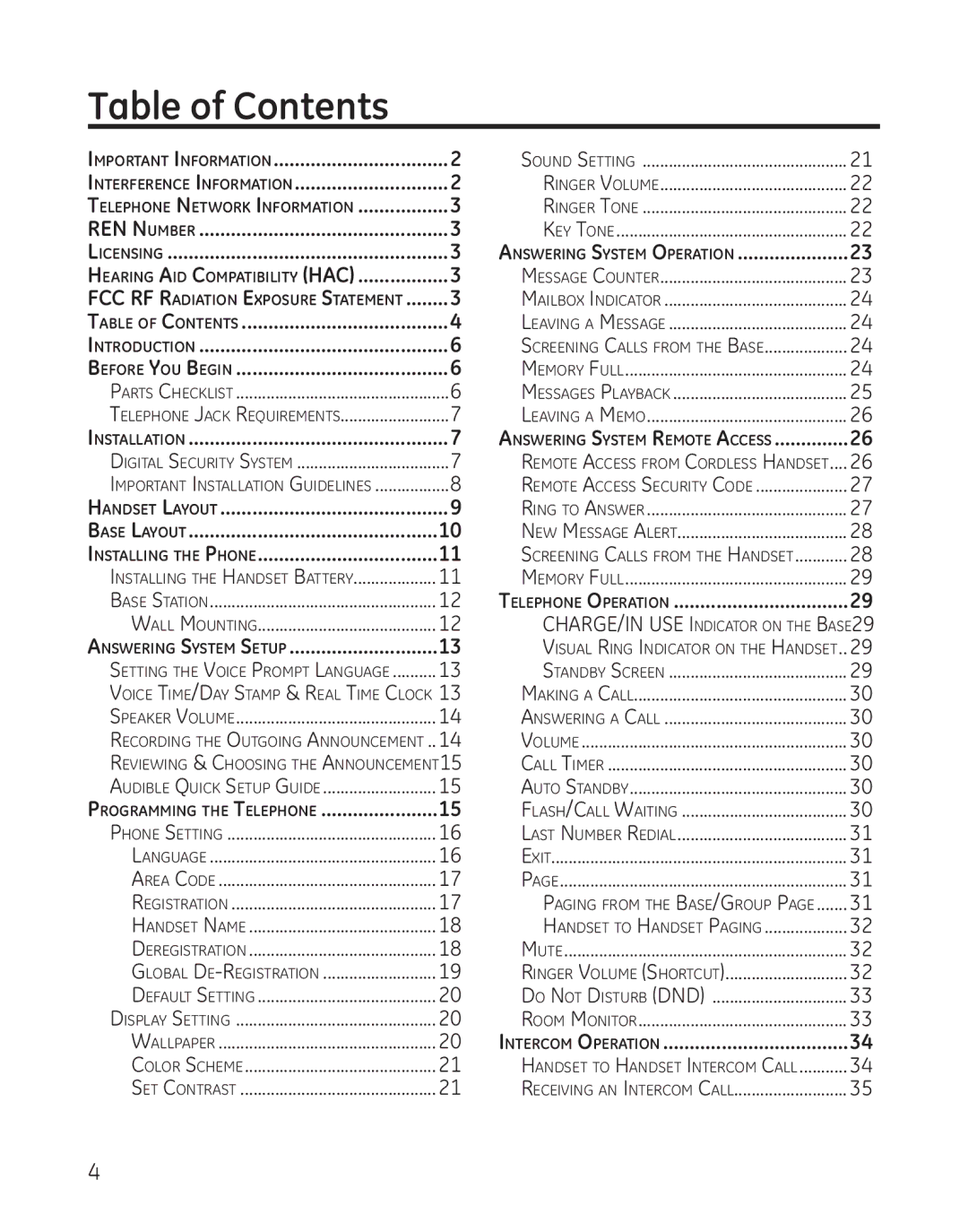 GE 28041 manual Table of Contents 