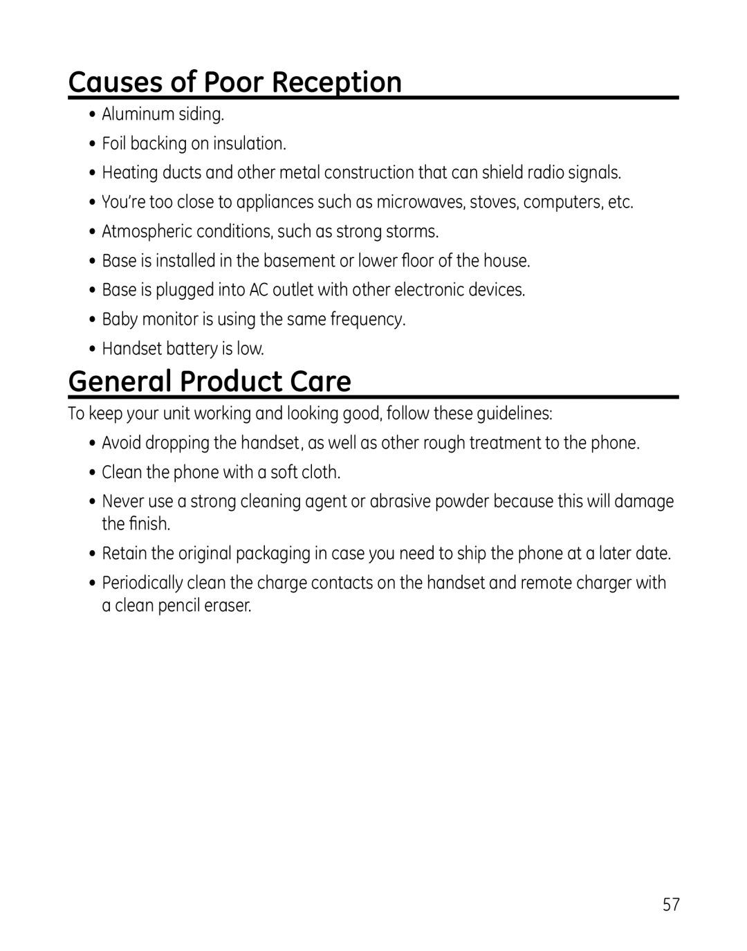 GE 28041 manual Causes of Poor Reception, General Product Care 