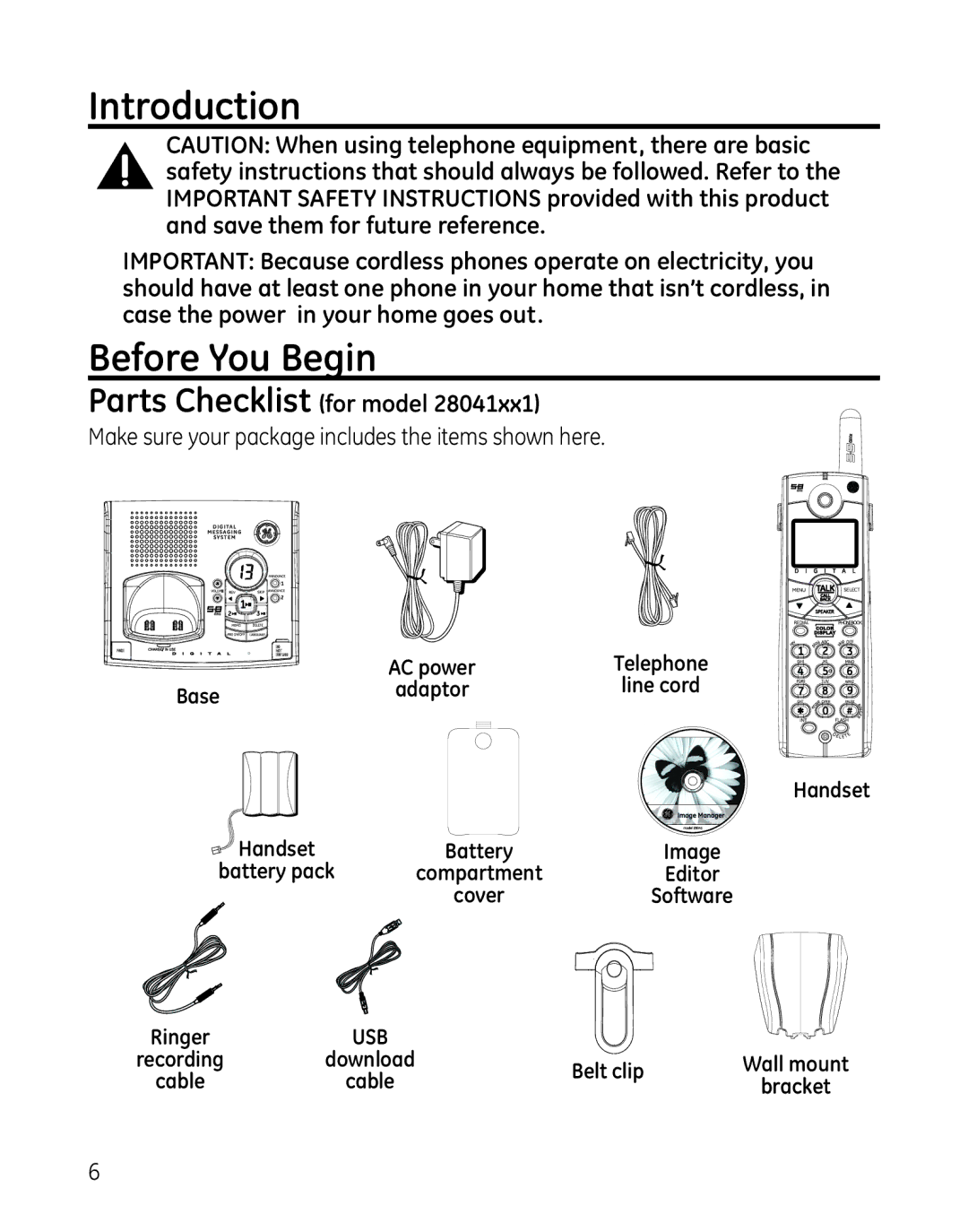 GE 28041 manual Introduction, Before You Begin, Parts Checklist for model 