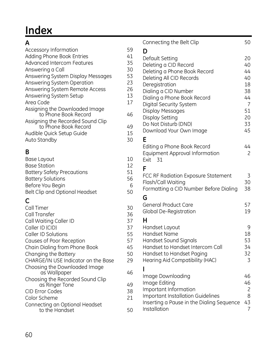 GE 28041 manual Index 