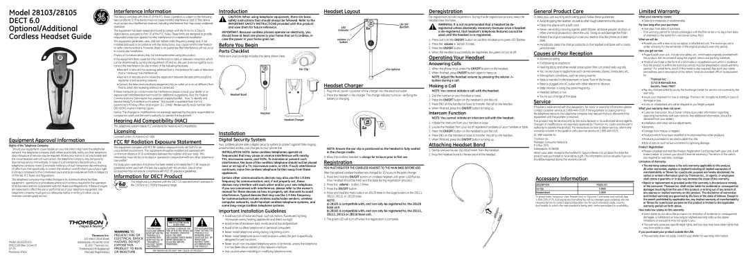 GE 28105EE1 warranty Equipment Approval Information, Interference Information, Hearing Aid Compatibility HAC, Licensing 