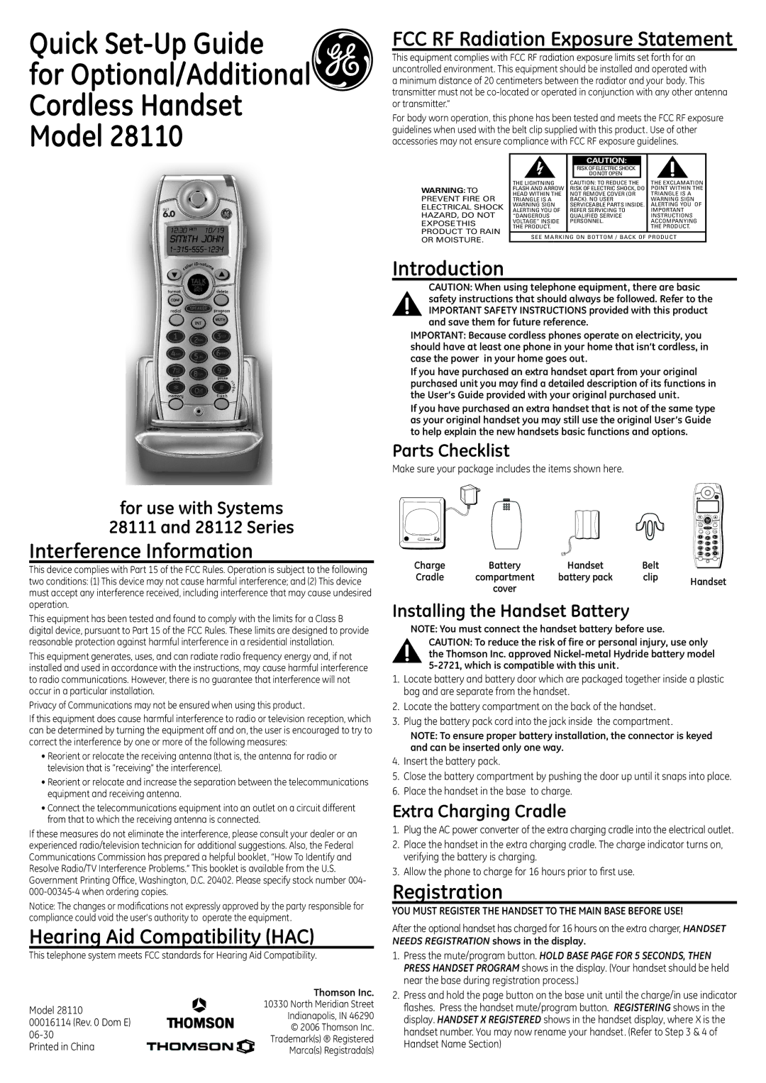 GE 28110 setup guide Introduction, Interference Information, Hearing Aid Compatibility HAC, Registration 