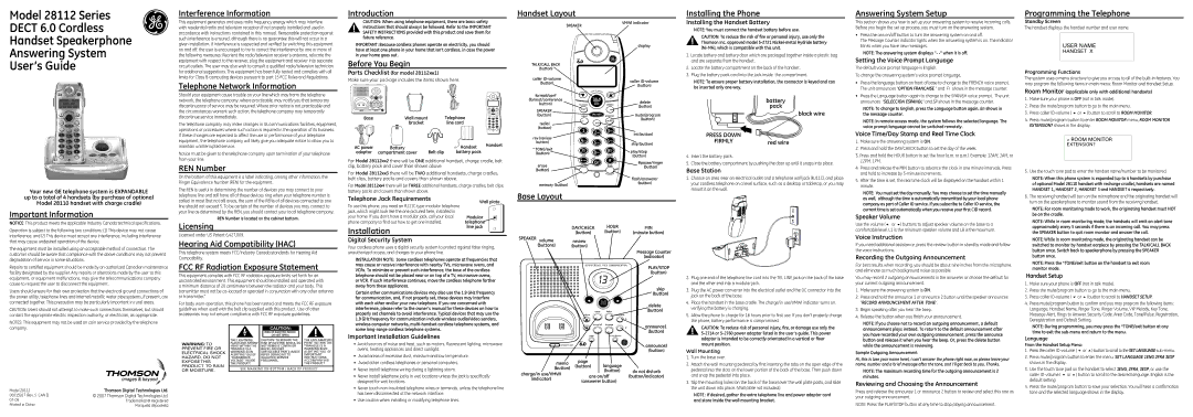 GE 28112 owner manual Interference Information, Introduction, Before You Begin, Handset Layout, Installing the Phone 