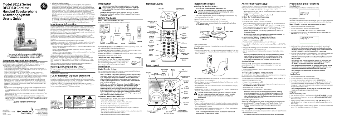 GE 28112xx4 owner manual Interference Information Introduction, Before You Begin, Handset Layout, Installing the Phone 