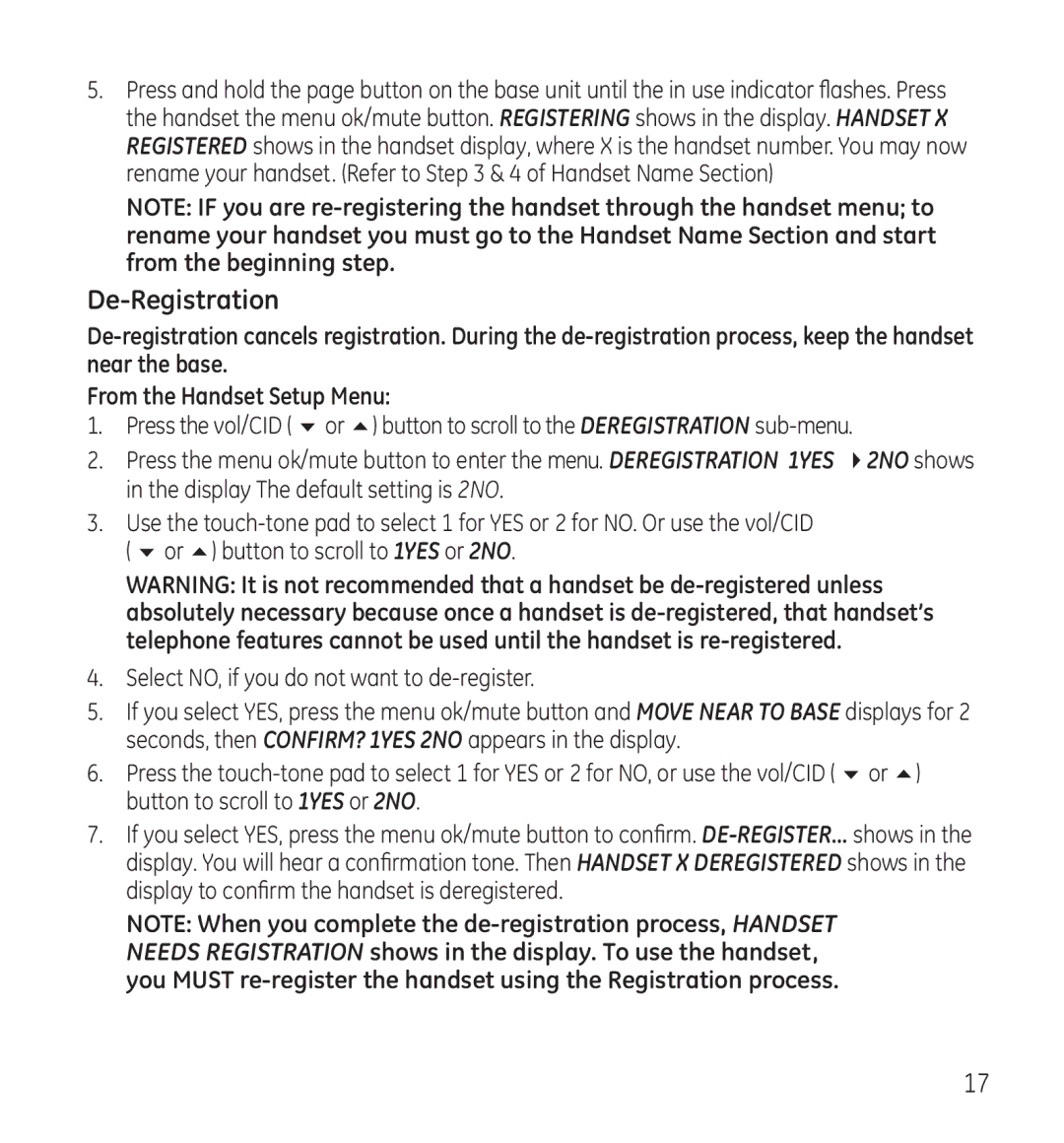 GE 28115 Series manual De-Registration 