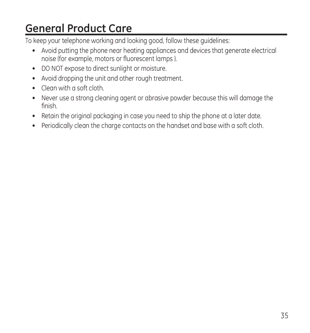 GE 28115 Series manual General Product Care 