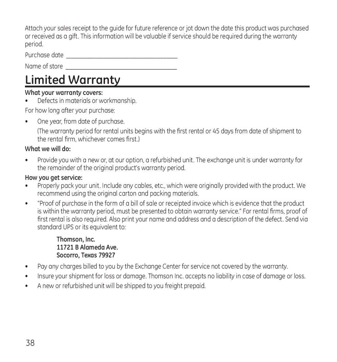 GE 28115 Series manual Limited Warranty, What your warranty covers 