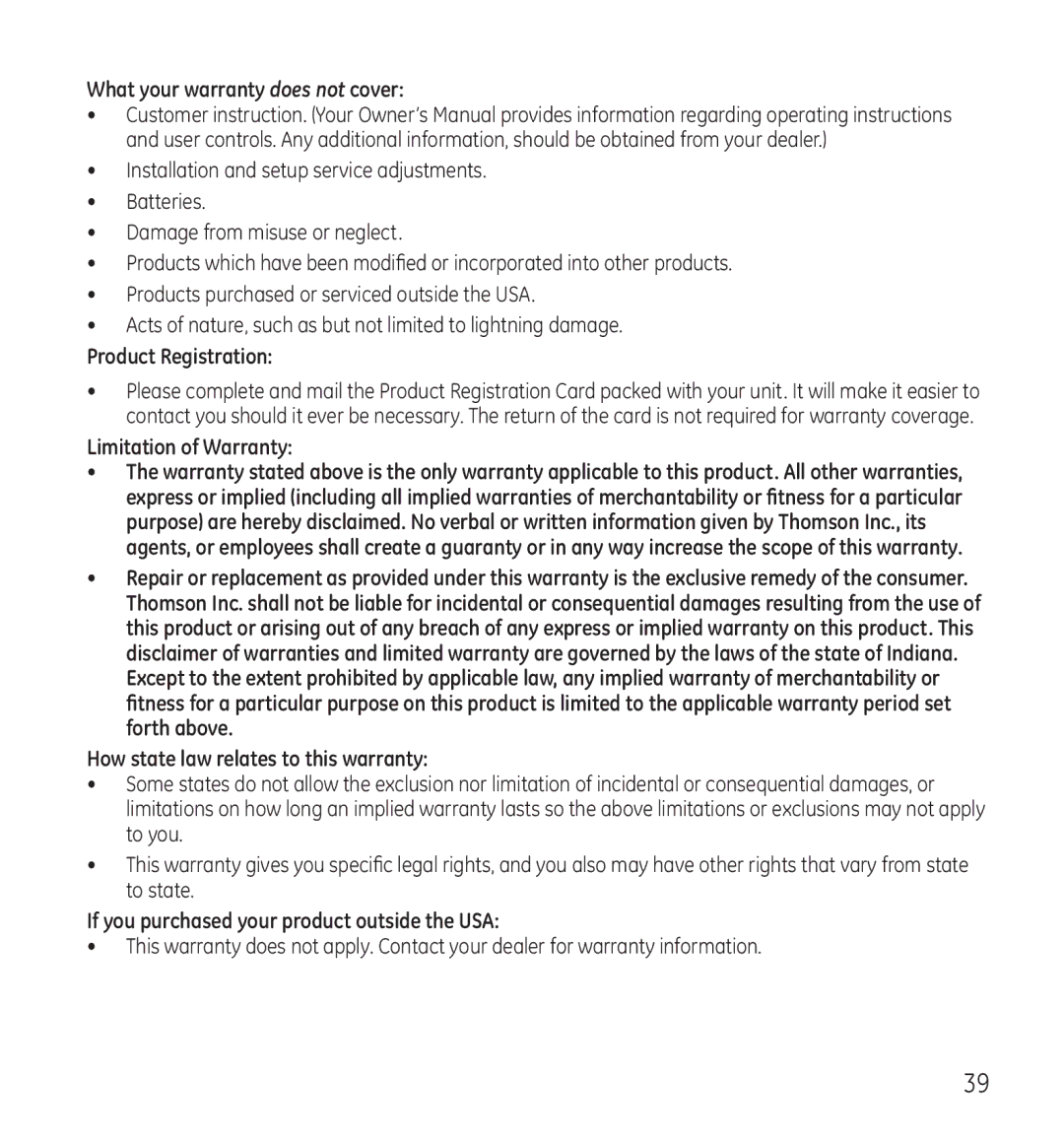 GE 28115 Series manual If you purchased your product outside the USA 