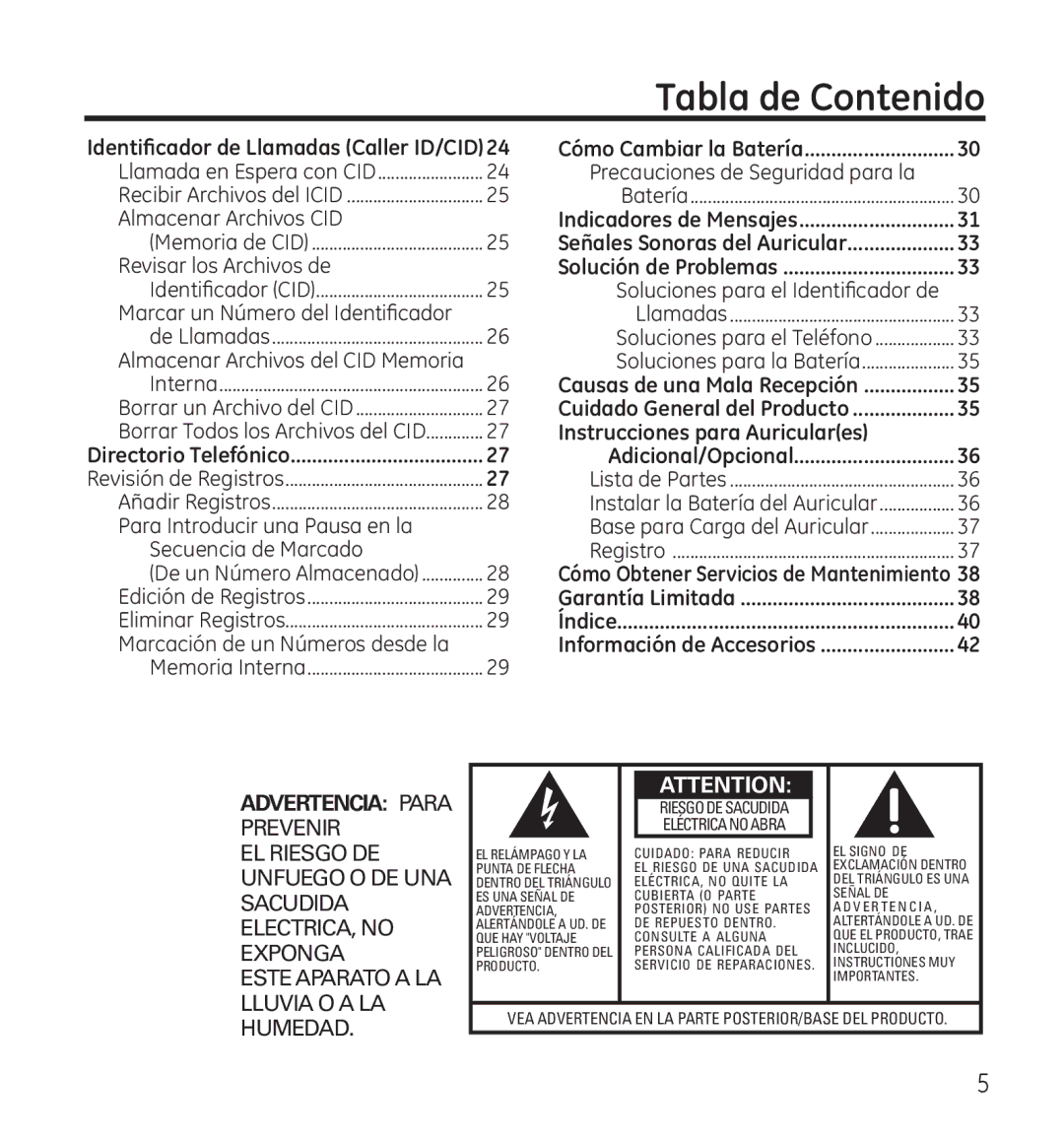 GE 28115 Series manual Advertencia Para 