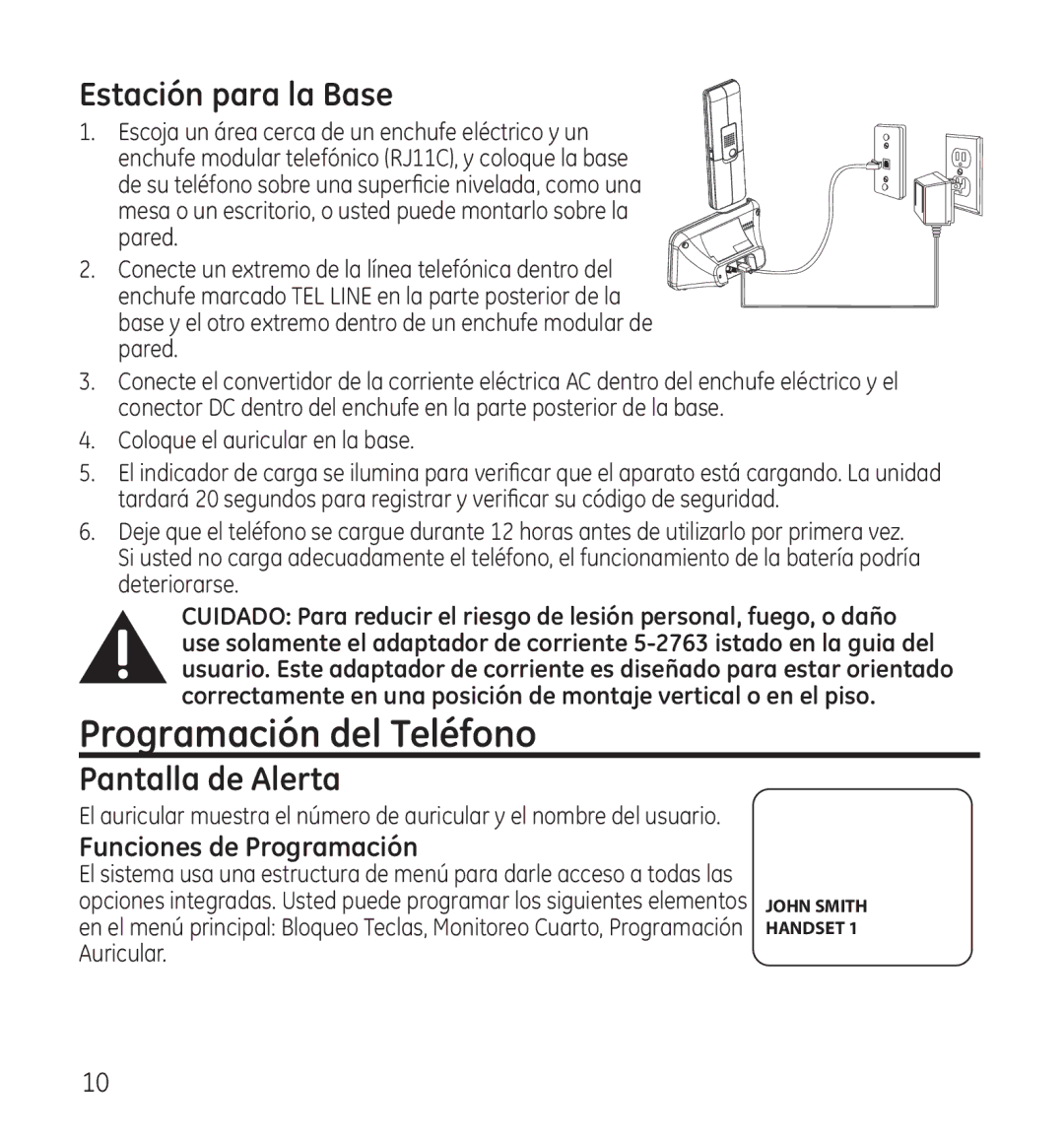 GE 28115 Series manual Programación del Teléfono, Estación para la Base, Pantalla de Alerta, Funciones de Programación 