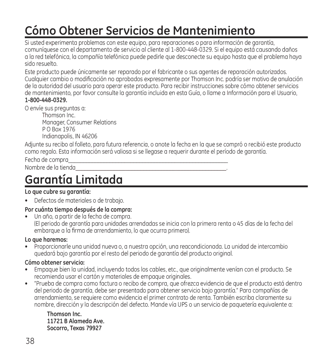 GE 28115 Series manual Cómo Obtener Servicios de Mantenimiento, Garantía Limitada 