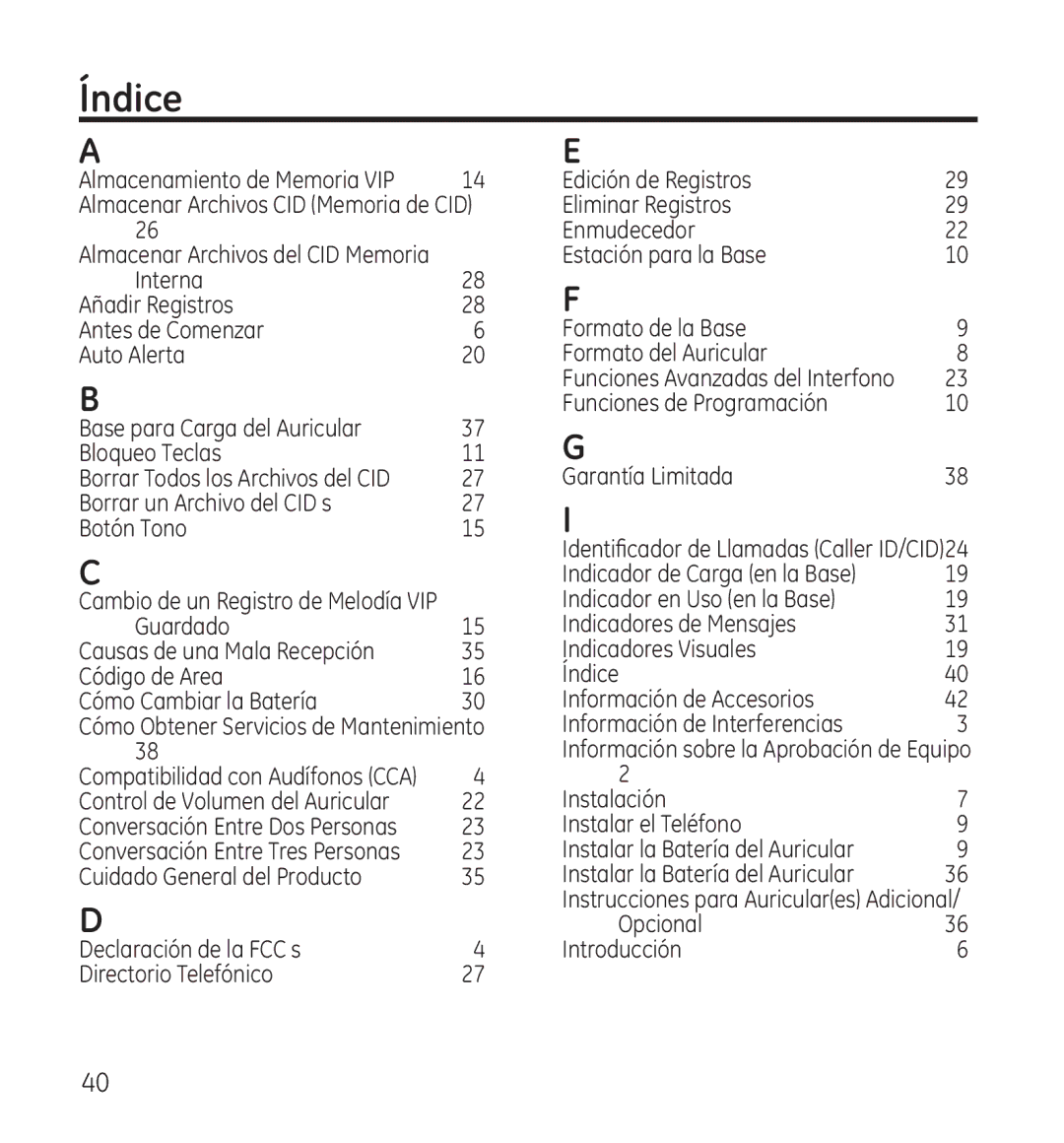 GE 28115 Series manual Índice 