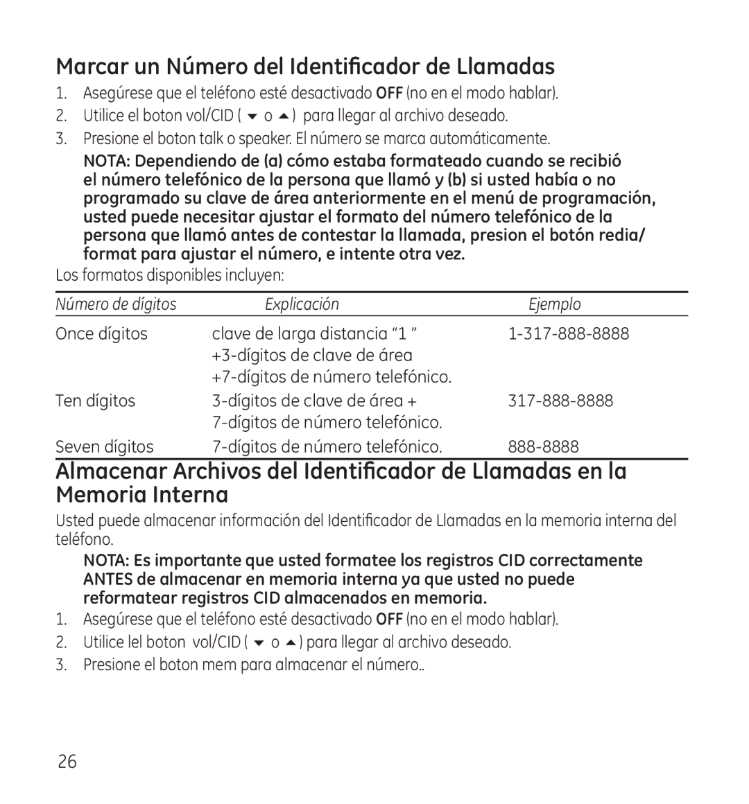 GE 28115 manual Marcar un Número del Identificador de Llamadas 