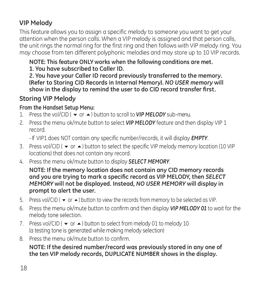 GE 28118 manual Storing VIP Melody, You have subscribed to Caller ID 