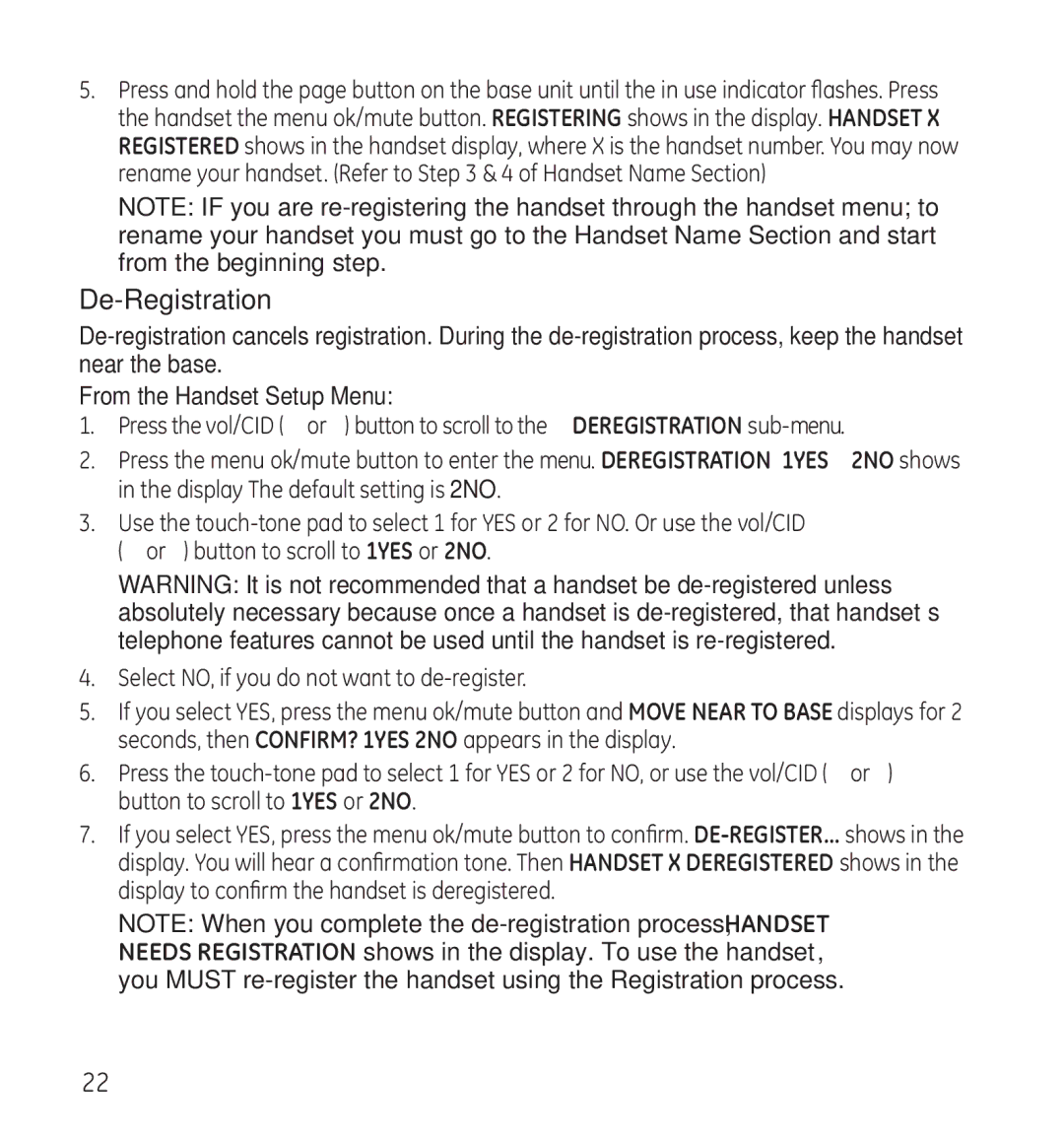 GE 28118 manual De-Registration 