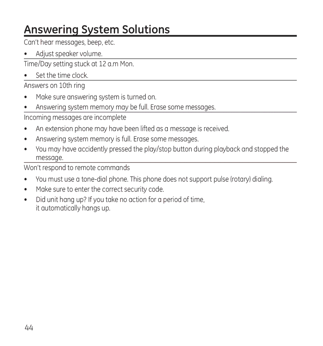 GE 28118 manual Answering System Solutions 