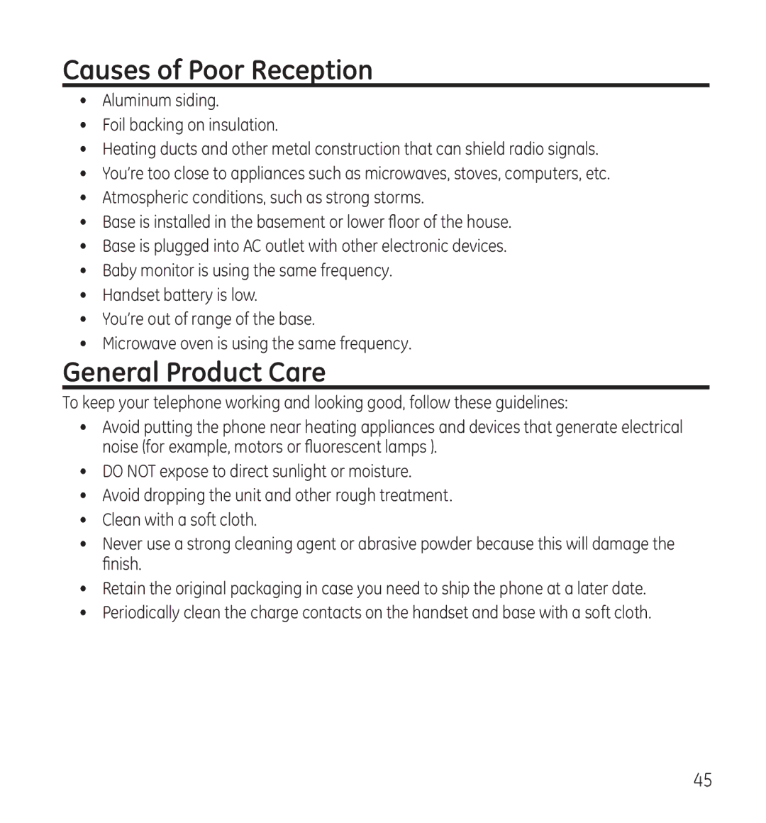 GE 28118 manual Causes of Poor Reception, General Product Care 