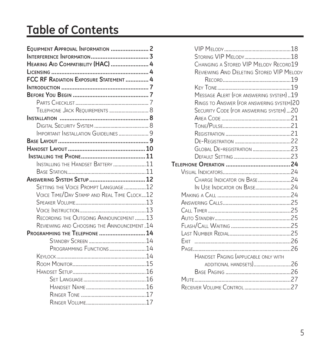 GE 28118 manual Table of Contents 