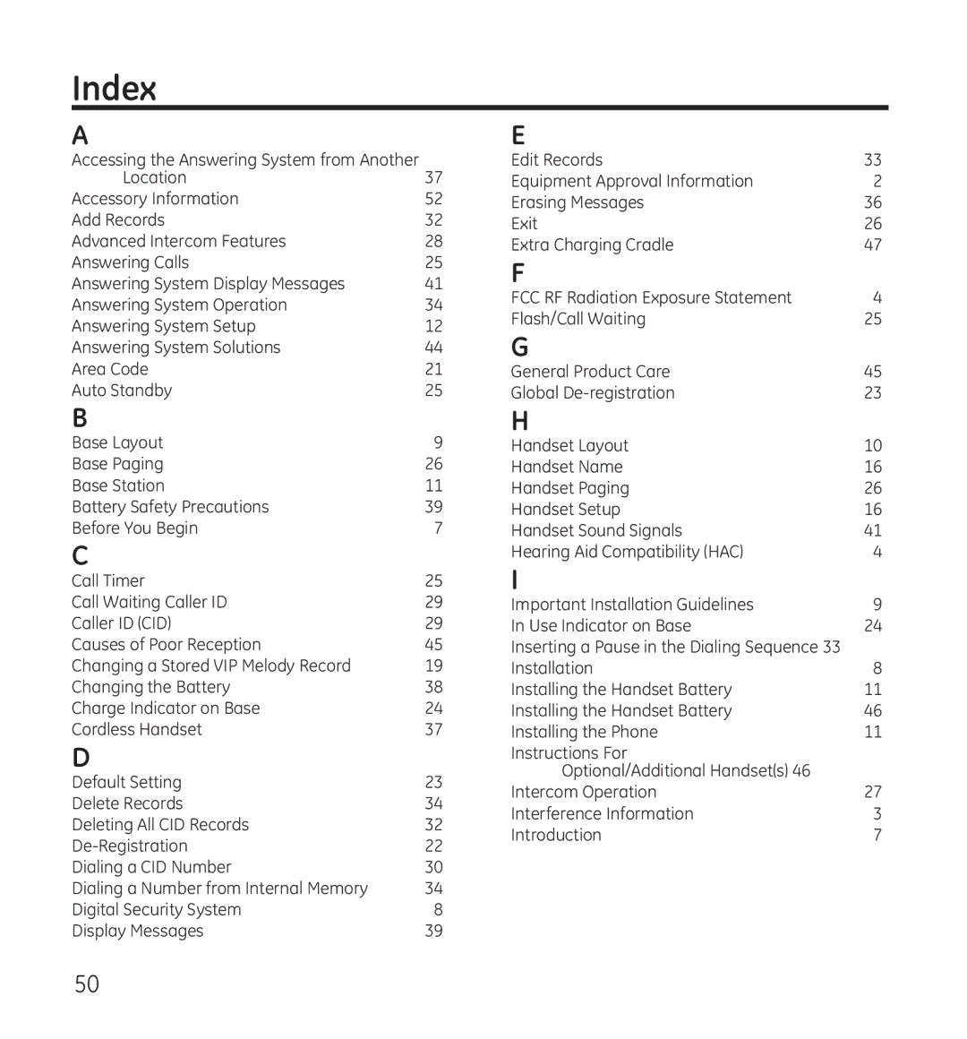 GE 28118 manual Index 