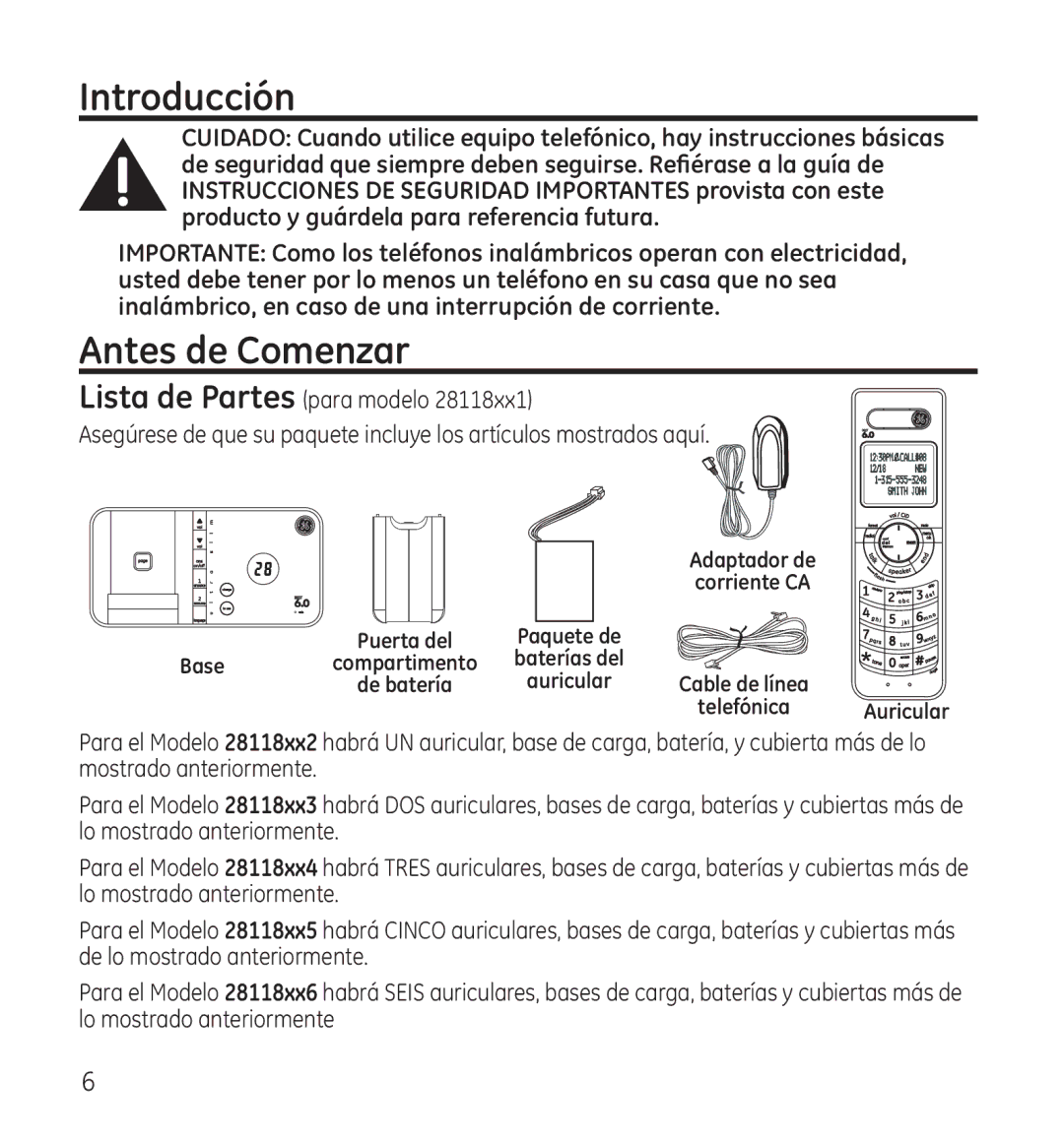 GE 28118 manual Introducción, Antes de Comenzar 